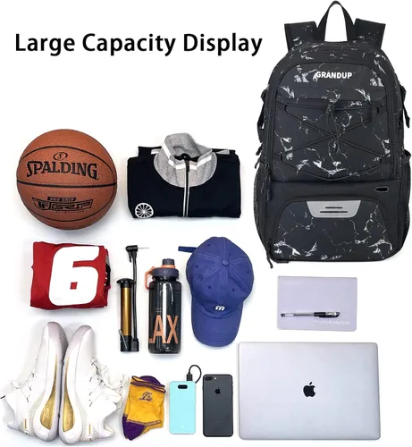 Miniatura 6 de GRANDUP - Mochila de baloncesto con compartimento para pelota y zapatos. Adecuada para voleibol, fútbol, natación, gimnasio, viajes y escuela