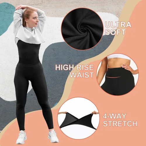 Miniatura 4 de TNNZEET Paquete de 3 leggings negros para mujer, pantalones de yoga de entrenamiento de maternidad suaves de cintura alta