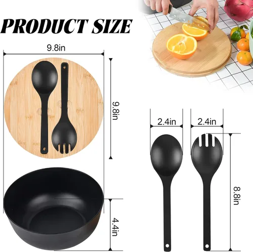 Miniatura 6 de GEHE - Juego de ensaladera de fibra de bambú con utensilios para servir - Grande de 9.8 pulgadas, recipientes para mezclar de bambú sólido