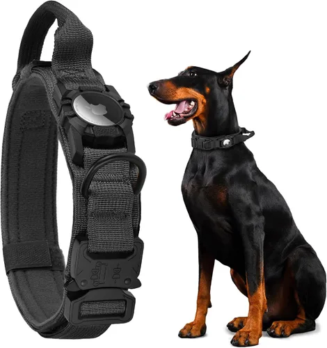 Miniatura 7 de Collar para perro Airtag mejorado, impermeable, ajustable, de nailon con soporte para AirTag, asa de control y hebilla de liberación rápida
