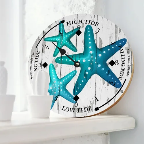 Miniatura 2 de Reloj de marea de estrella de mar oceánico, silencioso sin tictac, funciona con pilas, reloj de marea de madera, arte de pared, reloj de movimiento