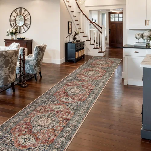 Miniatura 31 de Lahome Alfombra oriental lavable de área pequeña, 2 x 3 pies, para entrada, cocina, ultra fina, suave, tapete antideslizante para puerta de Azul