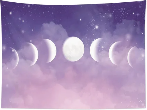Miniatura 6 de HVEST Tapiz de fase lunar para colgar en la pared, cielo morado con nubes, estrellas, decoración de pared celestial, paisaje natural, decoración