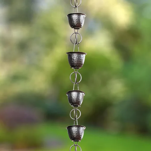 Miniatura 3 de Monarch Rain Chains Cadenas de lluvia martilladas de aluminio para canaletas – Extensión de 3 pies de extensión negra Cadena de lluvia decorativa