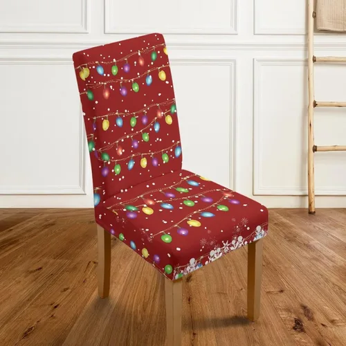 Miniatura 4 de HUGS IDEA Christmas Lights Seat Covers for Dining Room Chairs Set of 6 Xmas Stretch Chair Slipcovers Protector Removable and Washable Kitchen Dining