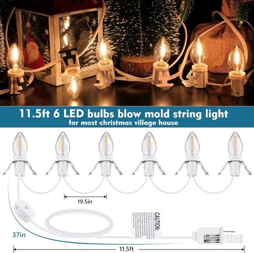 Miniatura 3 de Cable accesorio para luces de aldea de Navidad con 6 bombillas LED, lámpara LED C7 de 11.5 pies con fusible doble y enchufes de interruptor