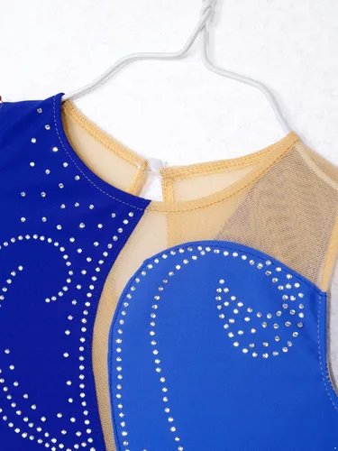 Miniatura 4 de JEATHA Disfraz de ballet brillante con diamantes de imitación para niños, sin mangas, falda de patinaje sobre hielo, vestido de leotardo de gimnasia
