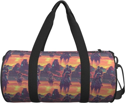 Miniatura 7 de Large Duffle Bag for Travel - Cyber Retro Western Cowboy Print Gym Bag for Women Men, Travel Foldable Bags for Women Men with Zippered Multiple