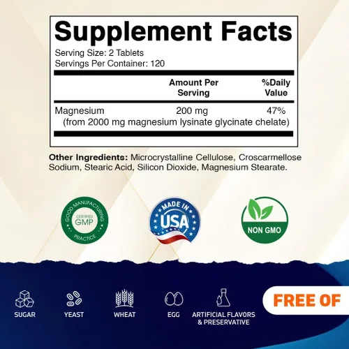 Miniatura 2 de Vitamatic Magnesio como lisinato de glicinato - 240 tabletas - 100% magnesio quelatado - Apoya la relajación muscular, corazón y salud nerviosa*