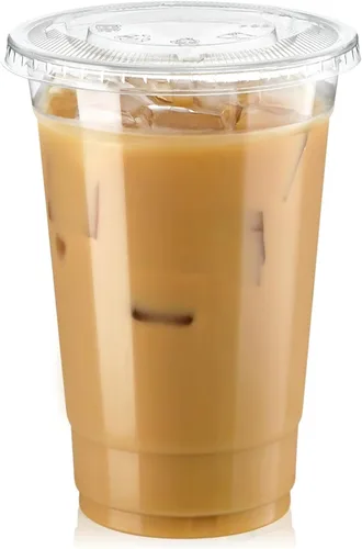 Fit Meal Prep Paquete de 100 vasos de plástico transparente de 20 onzas con tapas planas, tazas desechables para café helado, sin BPA, taza de