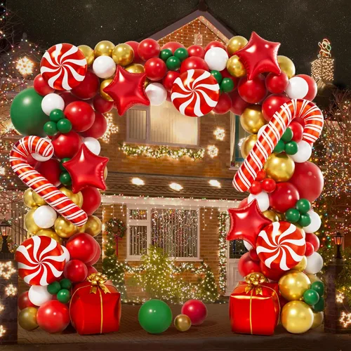 Miniatura 4 de AobkDeco Kit de arco de guirnalda de globos de Navidad de 151 piezas con globos rojos, blancos, dorados, verdes oscuros, globos de papel de Oro rojo