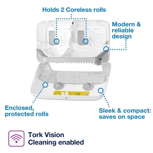 Miniatura 2 de Dispensador de papel higiénico sin núcleo Tork blanco, para hogares y pequeñas empresas, compatible con dispensadores T7