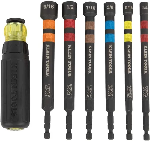 KLEIN TOOLS 32950 Juego de destornillador de impacto con clasificación de trinquete, hueco, potencia magnética, con mango, codificado por color, 6