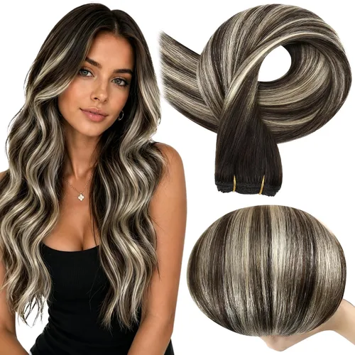 Miniatura 52 de Full Shine Extensiones de cabello humano, 18 pulgadas, mechones de trama, color #2 castaño oscuro, 3.5 onzas, cabello Remy para coser, doble trama
