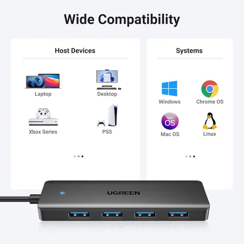 Miniatura 5 de UGREEN Hub USB 3.0, divisor de 4 puertos USB A ultradelgado expande USB para mouse, teclado, unidad flash, disco U, impresora compatible