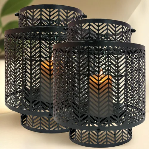 Miniatura 21 de Decozen Farol colgante para velas – Portavelas decorativo pequeño de metal negro para decoración del hogar, patio, comedor, sala de estar