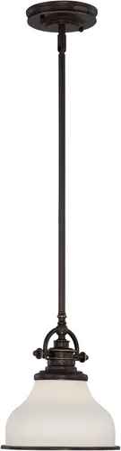 Quoizel Grant Mini Lámpara Colgante, 8 Pulgadas 1-Luz Bronce Paladiano Cristal Ópalo Grabado Lámpara Colgante, Lámpara de Techo Colgante para Isla