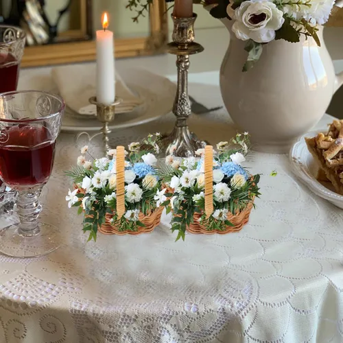 Miniatura 6 de Alipis Juego de mini cesta de flores de ratán con asas de 2.95 x 2.95 x 2.16 pulgadas, pequeña cesta tejida para decoración de casa de muñecas