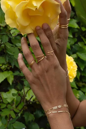 Miniatura 5 de Anillo de lágrima de cúpula chapada en oro de 18 quilates, ajustable, de bambú, de alto pulido, grueso, cómodo, anillo abierto, joyería minimalista