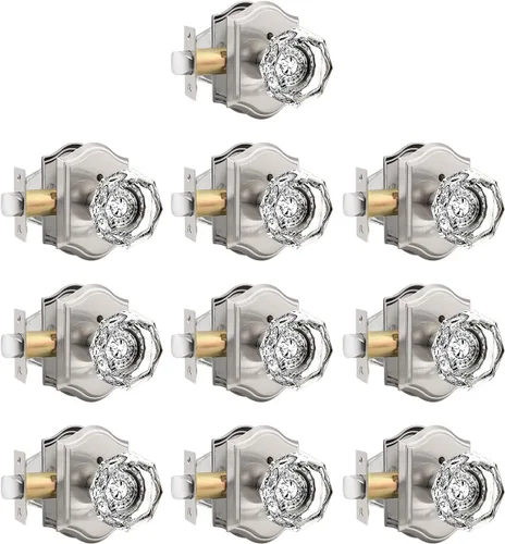 Miniatura 41 de Gobrico Paquete de 3 pomos de puerta de cristal transparente, manijas de puerta de cama/baño, función de privacidad, perilla interior de vidrio