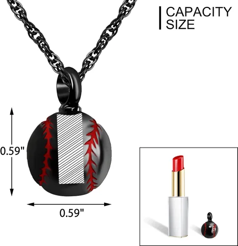 Miniatura 2 de abooxiu Collar de urna de béisbol para cenizas de acero inoxidable con colgante conmemorativo, colgante de cenizas humanas, para mujeres y hombres