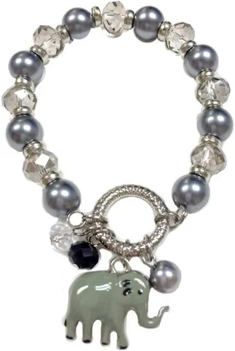 Miniatura 3 de Linpeng BR-2476B Fiona Pulsera elástica con cuentas de cristal y perlas con colgantes, gris claroblanco