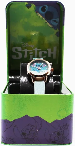 Miniatura 4 de Accutime Disney Lilo & Stitch Reloj de pulsera analógico de cuarzo azul degradado con cara pequeña, detalles dorados para mujeres y adultos