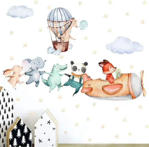 Miniatura 2 de TOARTI Calcomanía de pared de animales de avión, colorida calcomanía de pared para habitación de bebé, animales de dibujos animados para habitación
