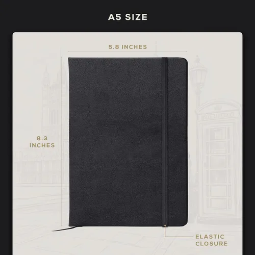 Miniatura 3 de Beechmore Books Cuaderno de bocetos A5 – 14,7x21 cm Cuaderno de bocetos de tapa dura premium de cuero vegano, 96 páginas perforadas de 300 g/m²