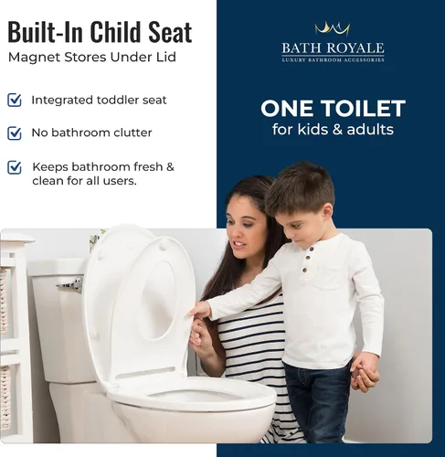Miniatura 2 de BATH ROYALE Asiento de entrenamiento para ir al baño - Cierre suave, Kingsport BR720-00, redondo blanco, combo para adultos y niños