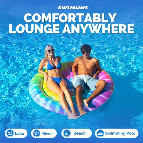 Miniatura 5 de SWIMLINE Flotador de piscina original Tie Dye (espiral), tumbona de vinilo duradero para adultos y adolescentes, divertido flotador de piscina