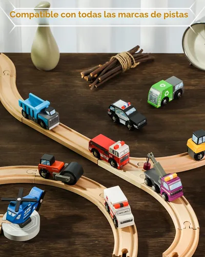 Miniatura 4 de SainSmart Jr. Juego de accesorios de tren de madera, autos de juguete (10 unidades), compatible con todas las principales marcas, regalo para niños