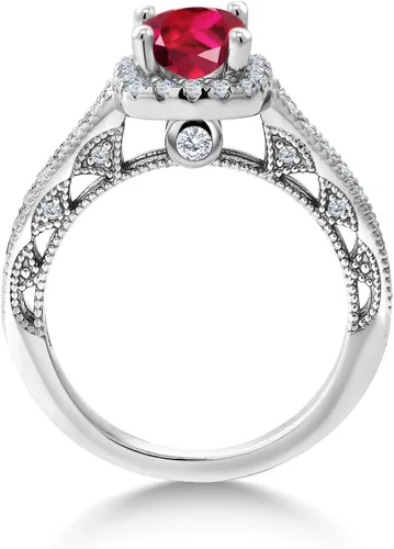 Miniatura 108 de Gem Stone King Anillo de compromiso de plata de ley 925 de 0.236 in con piedra natal y zafiro blanco creado con acento Anillo de compromiso