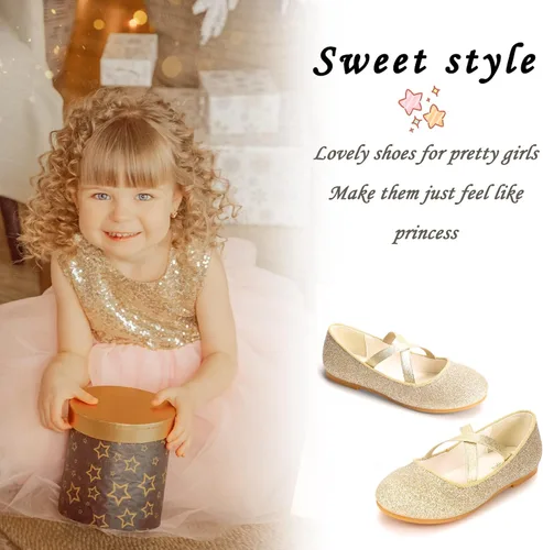 Miniatura 7 de MEJORMEN Zapatos de vestir con purpurina para niñas, zapatos planos de ballet Mary Jane, zapatos de bailarina, boda, uniforme escolar, zapatos