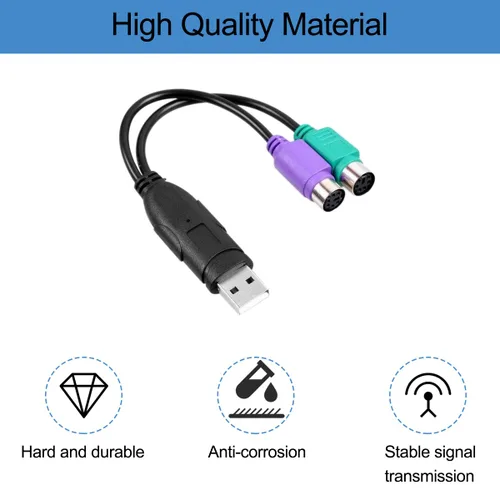 Miniatura 7 de Adaptador PS/2 a USB, cable adaptador de teclado y ratón, PS/2 hembra a USB A macho con chip, 2 cables convertidores 2 en 1 PS-2 a USB 2.0