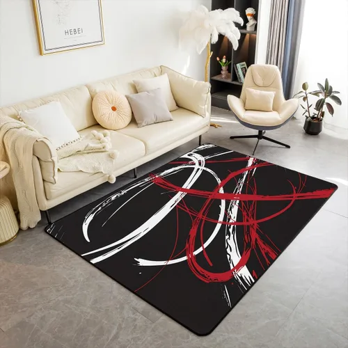 Alfombra decorativa de color rojo y gris, negro, blanco, para niños, moderna, abstracta, geométrica, de 3 x 5 pies, para mujeres y hombres, alfombra