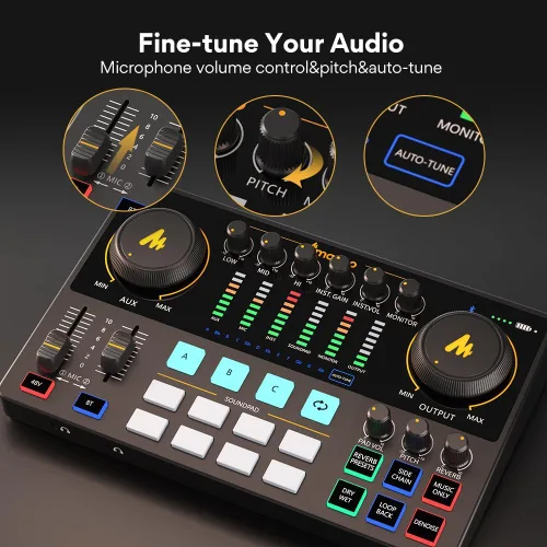 Miniatura 7 de MAONO MaonoCaster - Interfaz de audio, mezclador de podcast de 10 canales con preamplificador Pro, alimentación fantasma de 48 V, Bluetooth, 11