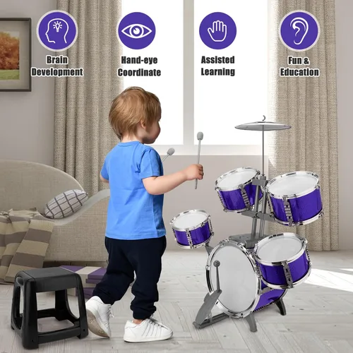 Miniatura 3 de Conjunto de Batería de Jazz para Niños Kit de Rock Juguetes para Niños de 3 a 7 Años - 5 Piezas Conjunto de Banda Musical para Niños Pequeños
