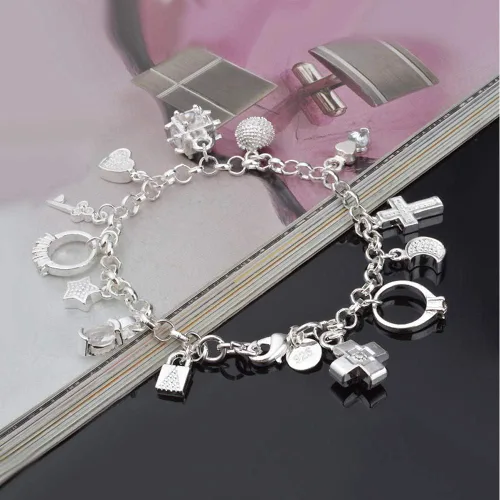 Miniatura 2 de Aeora Pulsera de plata S925 de trece piezas colgantes para mujer, pulseras de regalo y brazaletes de joyería, Plata
