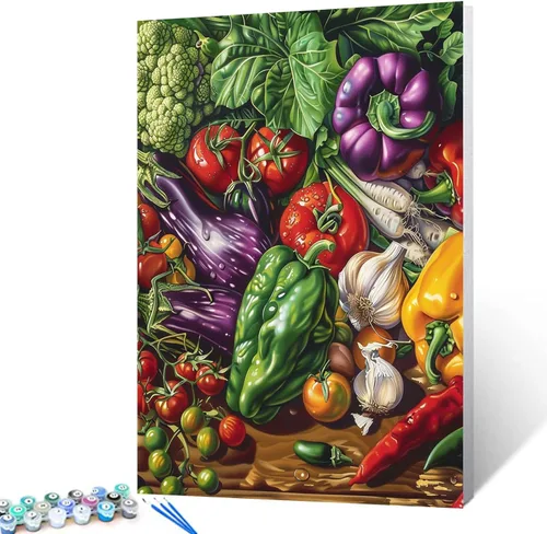 Miniatura 16 de Pintura de especias y hierbas, kit de pintura de cilantro y salvia por números, 16 x 20 pulgadas, lienzo de cocina para bricolaje, aceite vegetal