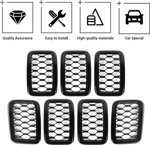 Miniatura 3 de JeCar Kit de molduras de malla para Jeep Grand Cherokee 2017-2020, color negro (7 unidades)