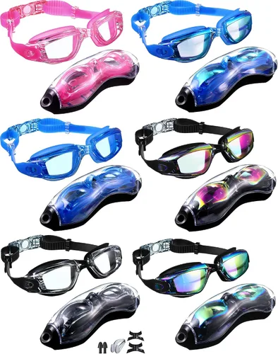 Flutesan Paquete de 6 gafas de natación sin fugas, gafas de protección completa para hombres, mujeres, jóvenes, protección UV, a prueba de niebla,