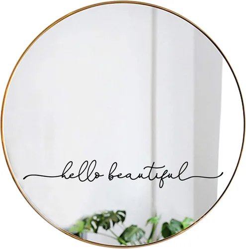 Hello Beautiful Vinilo adhesivo de espejo – 18 x 2.5 pulgadas, inspirador adhesivo para pared de baño, fácil de aplicar y quitar, vinilo impermeable