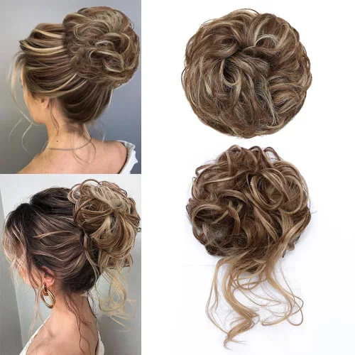Miniatura 11 de KETHBE Moño desordenado, extensión de moños de pelo despeinado, banda elástica para el cabello, moño rizado para mujeres (negro)