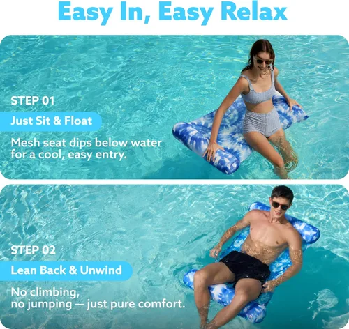 Miniatura 5 de Sloosh Paquete de 3 flotadores inflables 4 en 1 para piscina, hamacas de agua, accesorios multiusos para piscina
