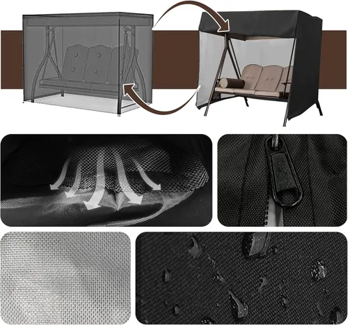 Miniatura 5 de Funda para columpio de exterior, impermeable 420D, resistente al agua, para columpio de 3 plazas, 87 x 49 x 67 pulgadas, protector resistente a