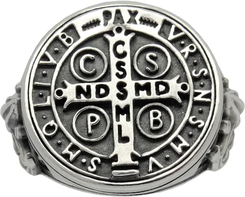 Miniatura 4 de Anillo de mujer de plata de ley 925 con medalla de San Benito, Fleur de Lis