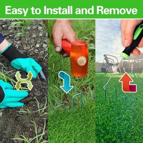 Miniatura 3 de Bakulyor 100 grapas verdes para jardines de 6 pulgadas, estacas de césped artificial, pasadores de tela galvanizada para césped de calibre 11