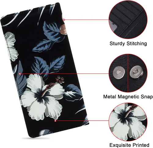 Miniatura 89 de HUA ANGEL Billetera para mujer, ultra delgada y delgada, con bloqueo RFID, tarjetero de crédito, doble embrague, carteras largas, regalo para A-ámbar
