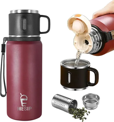 Miniatura 15 de Botella aislada de acero inoxidable, 20 onzas con taza, botella de agua aislada al vacío, termo para bebidas calientes/bebidas frías, viaje con Verde